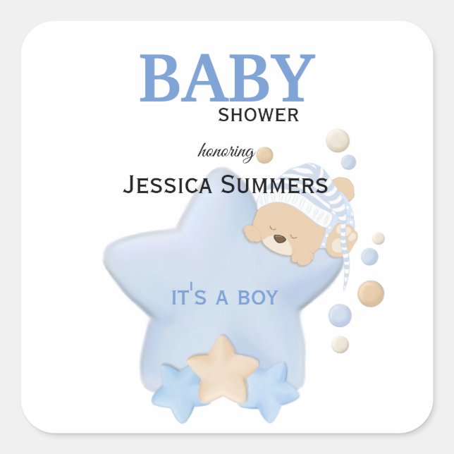 Pegatina Cuadrada Sleeping Teddy Bear Baby Shower Square Sticke (Anverso)