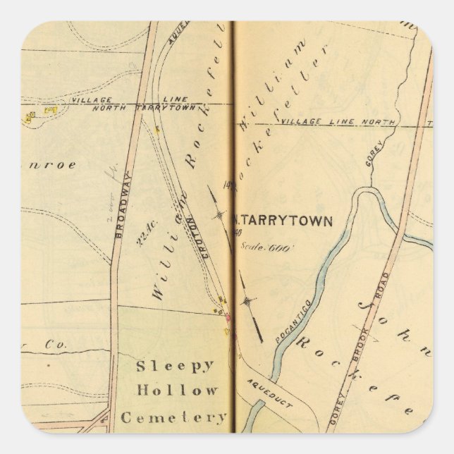 Pegatina Cuadrada Sleepy Hollow, Nueva York (Anverso)