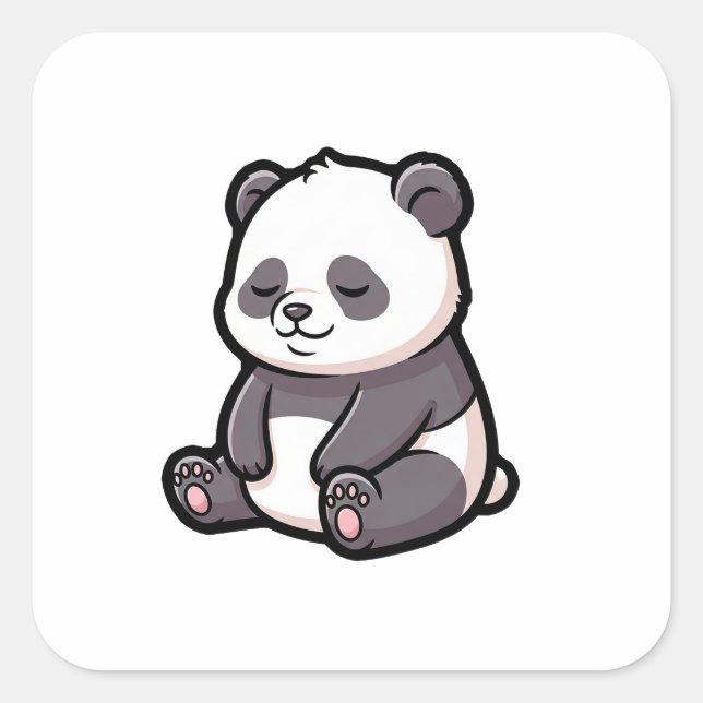 Pegatina Cuadrada Sleepy Panda – Cute Kawaii Illustration (Anverso)