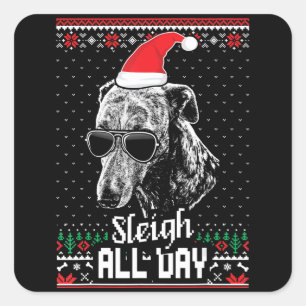 Pegatina Cuadrada Sleigh All Day Funny Whippet Navidades