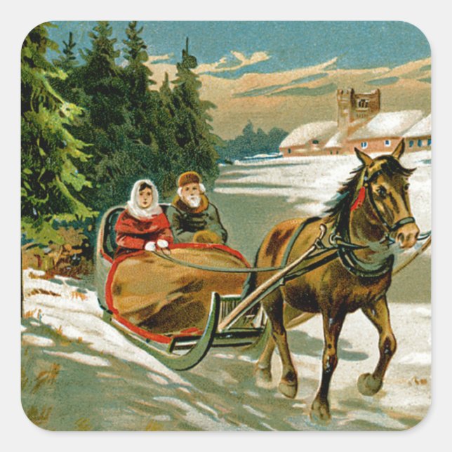 Pegatina Cuadrada Sleigh Ride (Anverso)