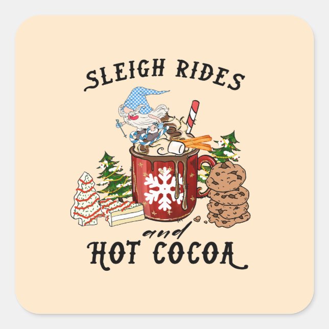 Pegatina Cuadrada Sleigh Rides y Hot Cocoa - Gnome escandinavo (Anverso)