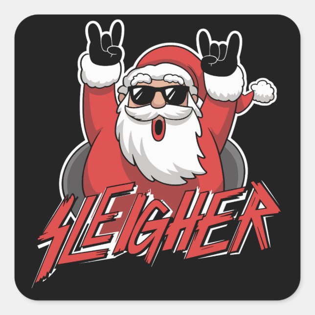 Pegatina Cuadrada Sleigher Santa Claus Metal Christmas Funny Hail  (Anverso)