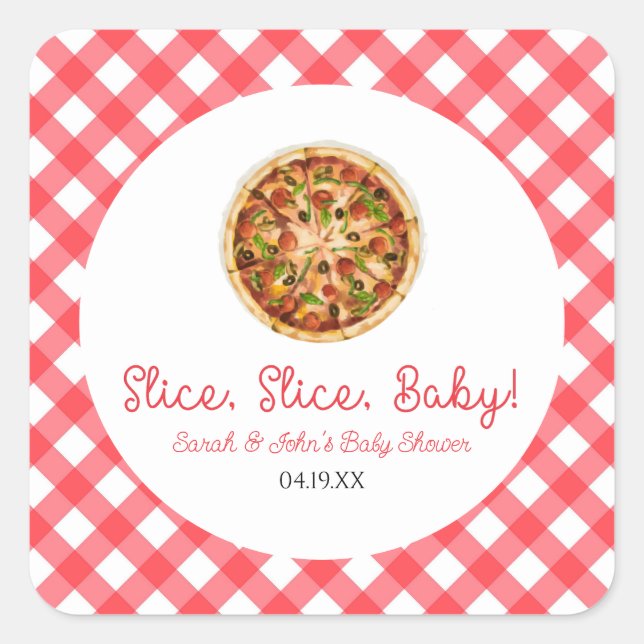 Pegatina Cuadrada ¡Slice, Slice, Bebé! Pizza Baby Shower (Anverso)