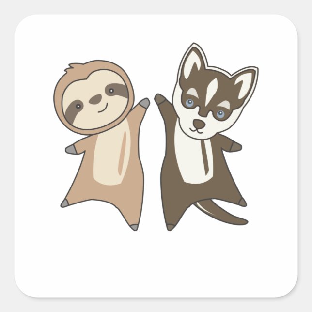 Pegatina Cuadrada Sloky Husky Dog Animal Friends Niños (Anverso)