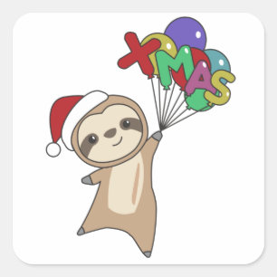 Pegatina Cuadrada Sloth Christmas Snow Winter Animals Sloths