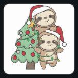 Pegatina Cuadrada Sloth Christmas Tree Navidades Animales Sloths<br><div class="desc">Las Sloths se parecen a un árbol de Navidad. Con luces de hadas y gorras de Santa,  son perfectos para los Navidades. Cada amante eslovaco está contento con los lindos animales para las vacaciones</div>