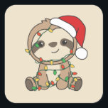 Pegatina Cuadrada Sloth Christmas Winter Animals Sloths Square Stick<br><div class="desc">The sloth at Christmas with fairy lights. Funny animals with gifts and snow for the holidays. A sweet Christmas greeting. Sloths are cute animals and perfect for Christmas.</div>