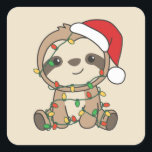 Pegatina Cuadrada Sloth Christmas Winter Animals Sloths Square Stick<br><div class="desc">The sloth at Christmas with fairy lights. Funny animals with gifts and snow for the holidays. A sweet Christmas greeting. Sloths are cute animals and perfect for Christmas.</div>