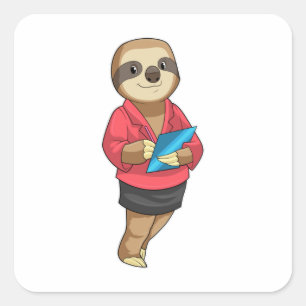 Pegatina Cuadrada Sloth como secretario con Notepad