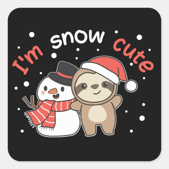 Pegatina Cuadrada Sloth I'm Snow Cute Snowman Snow Pun Square Sticke (Anverso)