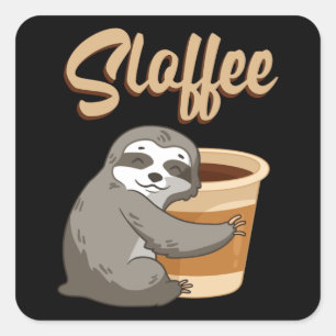 Pegatina Cuadrada Sloth Lazy Sloths Sloffee Derramación Divertida Id