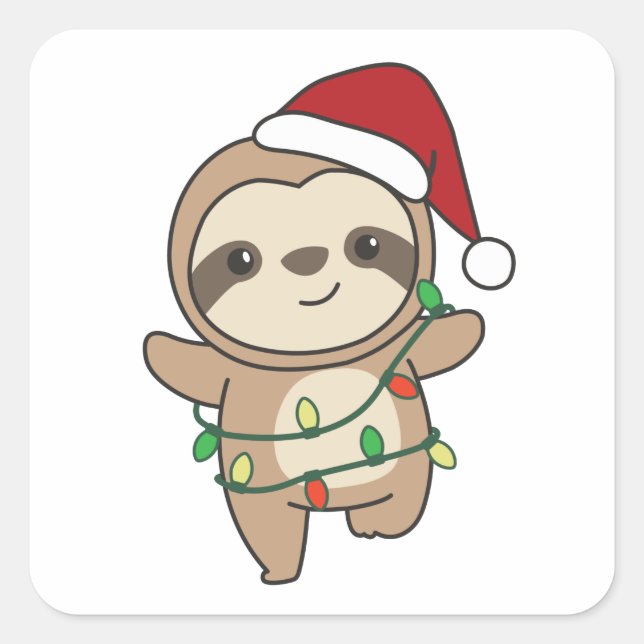 Pegatina Cuadrada Sloth Navidades Winter Animals Sloths (Anverso)