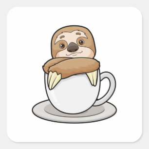 Pegatina Cuadrada Sloth with Cup