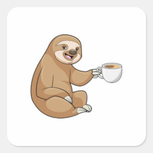 Pegatina Cuadrada Sloth with Cup