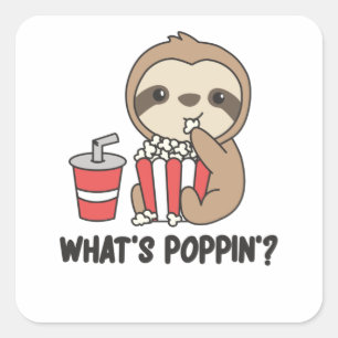 Pegatina Cuadrada Slots Popcorn Whats Poppin Divertidas Sloths