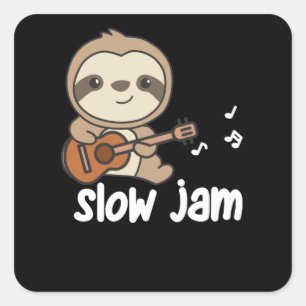 Pegatina Cuadrada Slow Jam Sloth Hace Música Con Guitarra