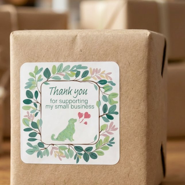 Pegatina Cuadrada Small Business Thank You Sticker Cute Dog Label (Subido por el creador)
