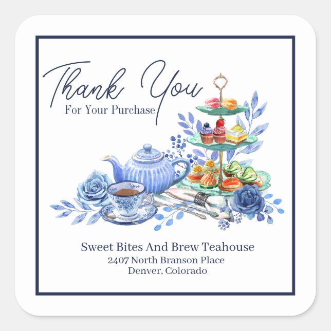 Pegatina Cuadrada Small Business Thank You Tea Room  (Anverso)