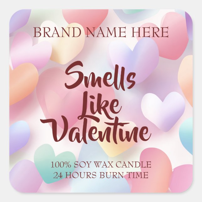 Pegatina Cuadrada Smells Like Valentine Candle Label Love Theme (Anverso)