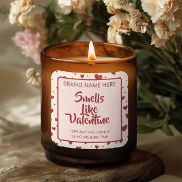 Pegatina Cuadrada Smells Like Valentine Custom Pink Candle Labels 