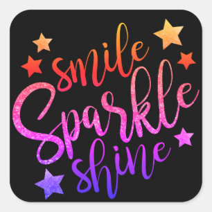 Pegatina Cuadrada Smile Sparkle Shine Black Multi-Colored Cita