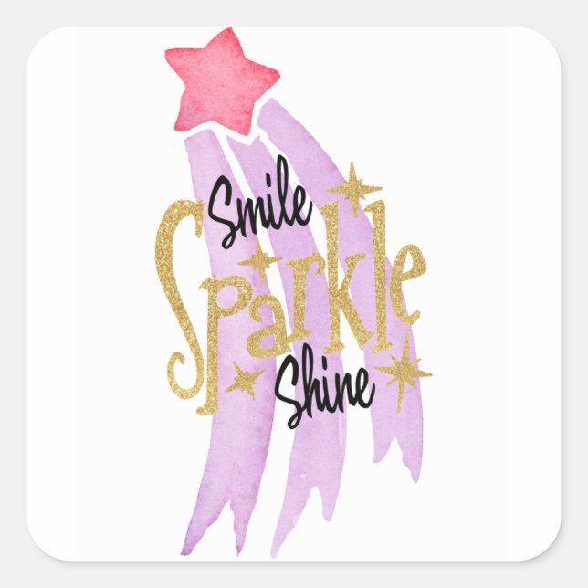 Pegatina Cuadrada Smile Sparkle Shine Star Word Art (Anverso)