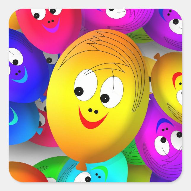 Pegatina Cuadrada Smiley Faces Balloons Pattern-64171 (Anverso)