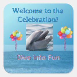 Pegatina Cuadrada Smiling Dolphin Ocean Party
