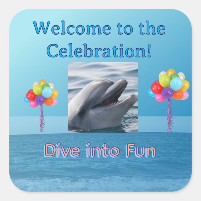 Pegatina Cuadrada Smiling Dolphin Ocean Party (Anverso)