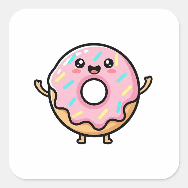 Pegatina Cuadrada Smiling Donut – Cute Kawaii Illustration (Anverso)