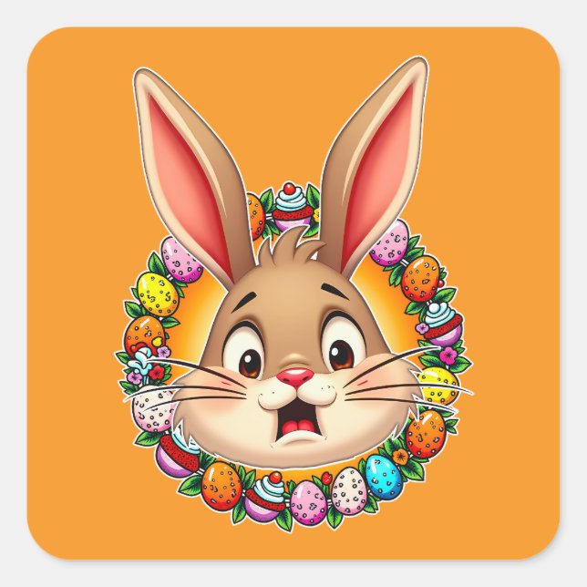 Pegatina Cuadrada Smiling Easter Bunny – Floral Frame Autocolante (Anverso)