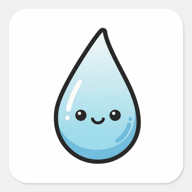 Pegatina Cuadrada Smiling Raindrop – Cute Kawaii Illustration (Anverso)