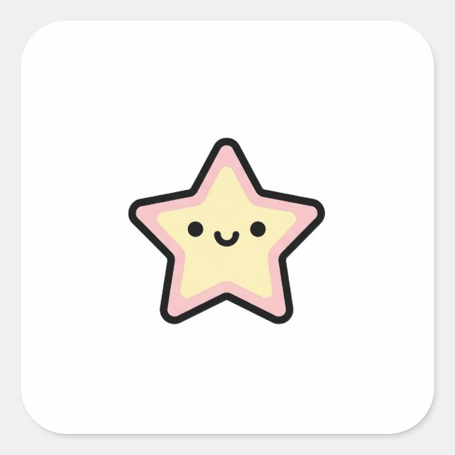 Pegatina Cuadrada Smiling Star – Cute Kawaii Illustration (Anverso)