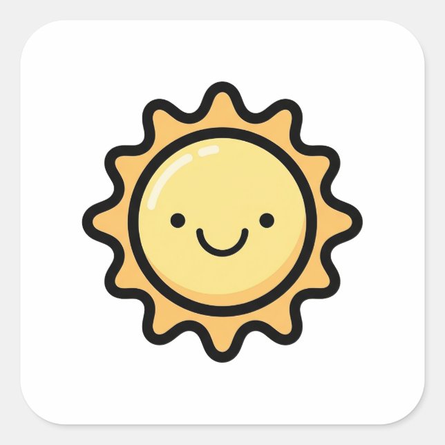 Pegatina Cuadrada Smiling Sun – Cute Kawaii Illustration (Anverso)