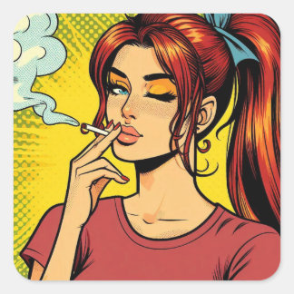Pegatina Cuadrada Smoking lovers | Pop art | Girl Stoner | Cigarette