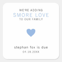 Pegatina Cuadrada Smore Love Modern Blue Heart Boy Favor de Baby Sho