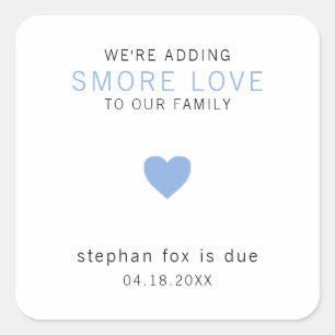 Pegatina Cuadrada Smore Love Modern Blue Heart Boy Favor de Baby Sho