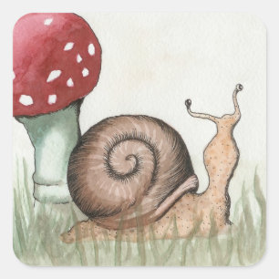 Pegatina Cuadrada Snail and Mushroom