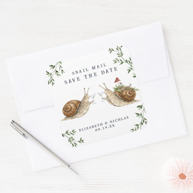 Pegatina Cuadrada Snail Mail Save the Date | Watercolor Wedding (Sobre)