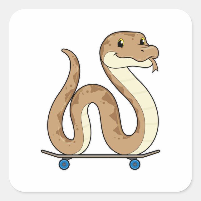 Pegatina Cuadrada Snake como patinador con patineta (Anverso)
