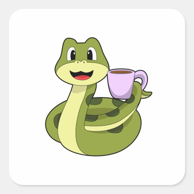 Pegatina Cuadrada Snake con copa de café (Anverso)