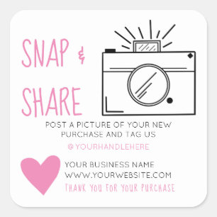 Pegatina Cuadrada Snap and Share Camera Heart Social Media Business