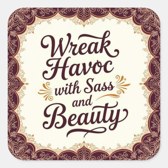 Pegatina Cuadrada Snarky Wreak Havoc with Sass and Beauty Sticker (Anverso)