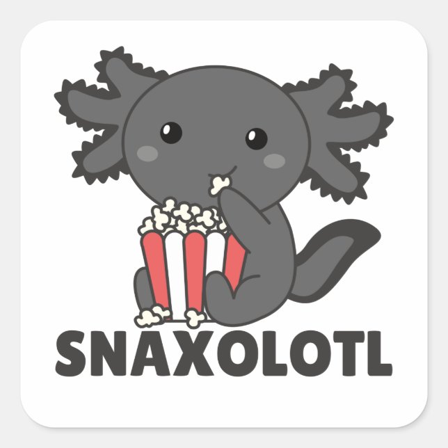 Pegatina Cuadrada Snaxolotl Axolotl Ama A Los Animales Dulces Popcor (Anverso)
