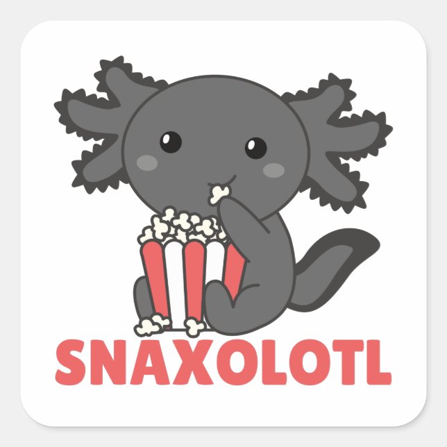 Pegatina Cuadrada Snaxolotl Axolotl Ama A Los Animales Dulces Popcor (Anverso)