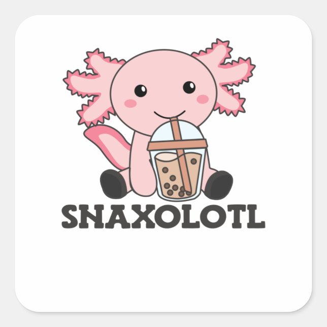 Pegatina Cuadrada Snaxolotl Axolotl Bubble Tea Amantes de los dulces (Anverso)