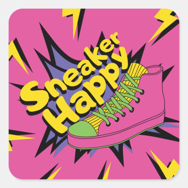 Pegatina Cuadrada Sneaker Happy de los 90 (Anverso)