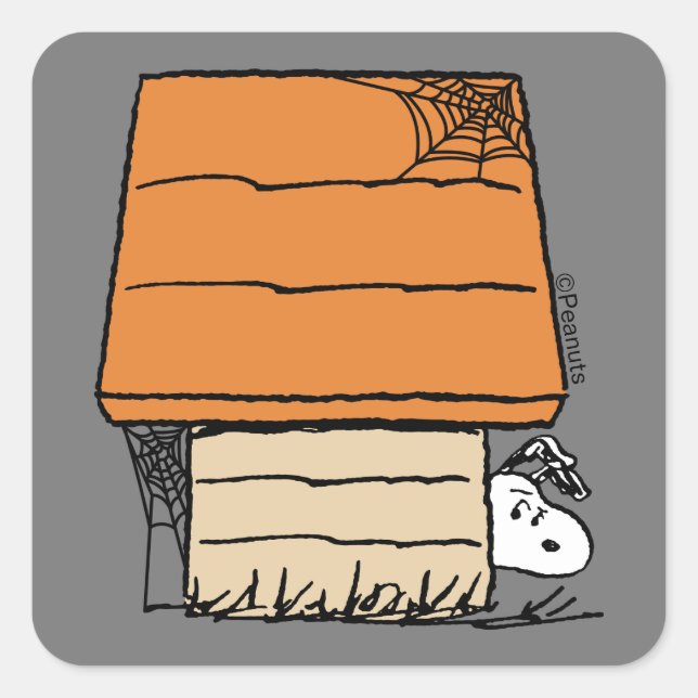 Pegatina Cuadrada Snoopy Halloween Spider Web Doghouse (Anverso)