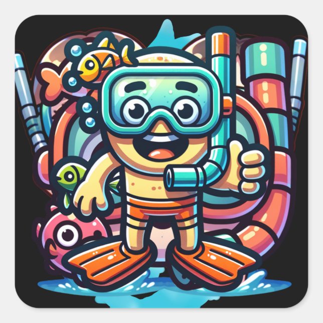 Pegatina Cuadrada Snorkel Guy (Anverso)
